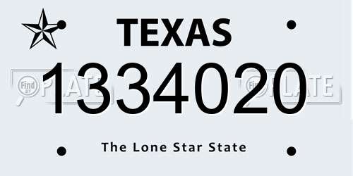 1334020 Texas License Plate
