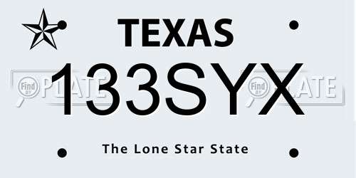 133SYX Texas License Plate