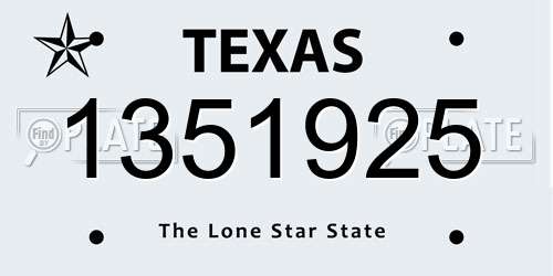 1351925 Texas License Plate