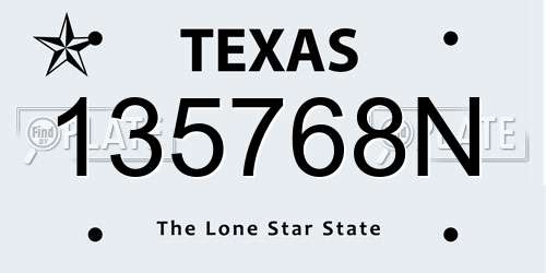 135768N Texas License Plate