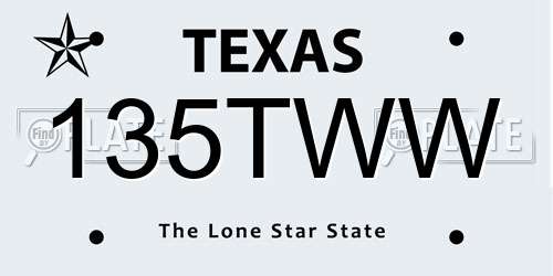 135TWW Texas License Plate