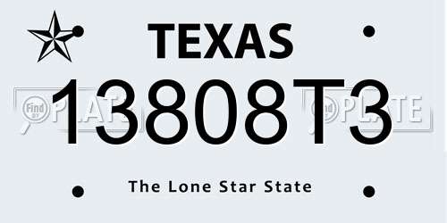13808T3 Texas License Plate