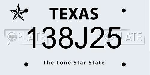 138J25 Texas License Plate