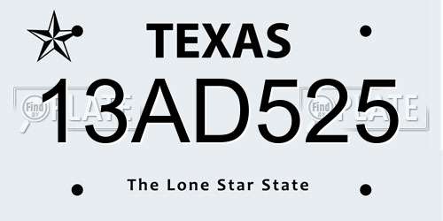 13AD525 Texas License Plate