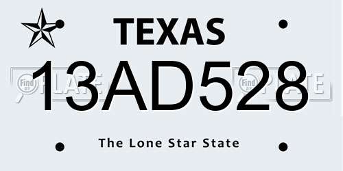 13AD528 Texas License Plate