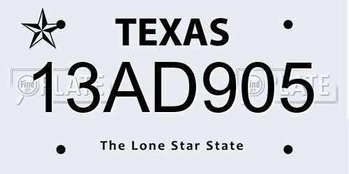 13AD905 Texas License Plate