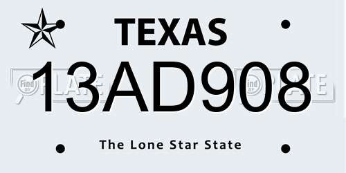 13AD908 Texas License Plate