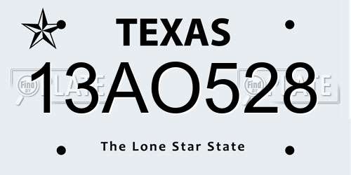 13AO528 Texas License Plate