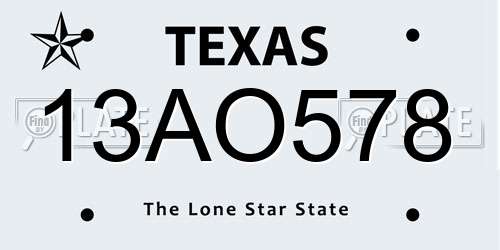 13AO578 Texas License Plate