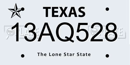 13AQ528 Texas License Plate