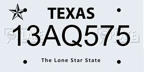 13AQ575 Texas License Plate