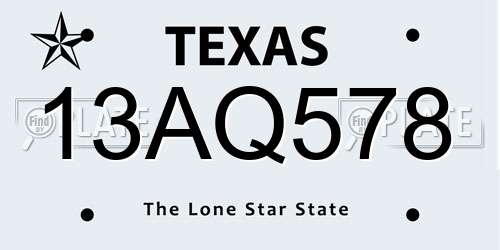 13AQ578 Texas License Plate