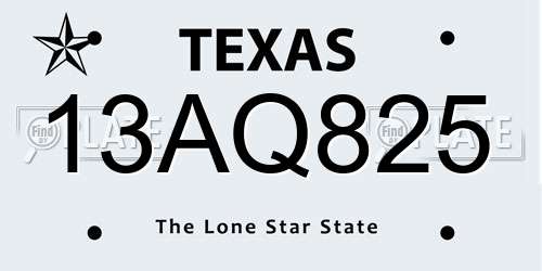 13AQ825 Texas License Plate