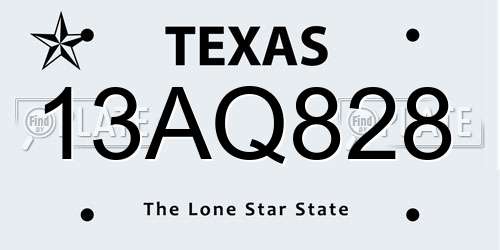 13AQ828 Texas License Plate