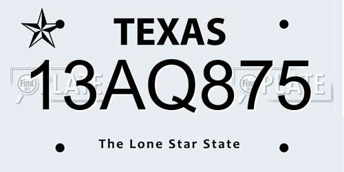 13AQ875 Texas License Plate