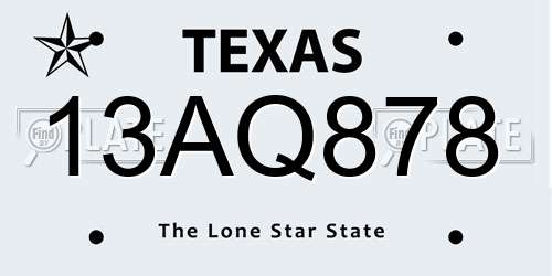 13AQ878 Texas License Plate