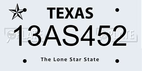 13AS452 Texas License Plate