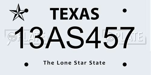 13AS457 Texas License Plate