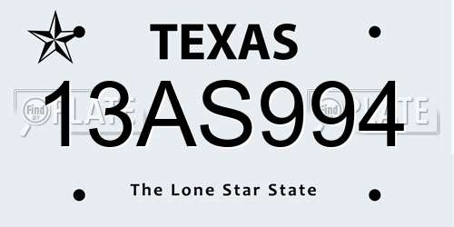 13AS994 Texas License Plate