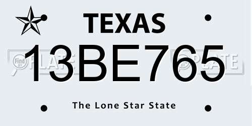 13BE765 Texas License Plate