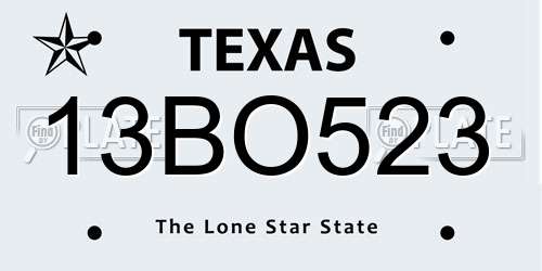 13BO523 Texas License Plate