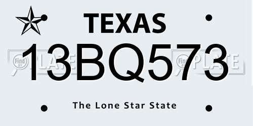 13BQ573 Texas License Plate