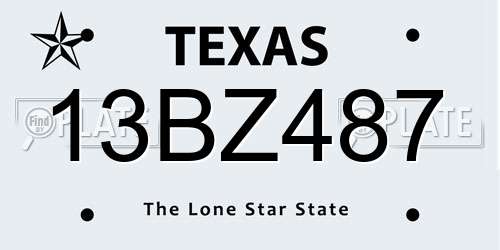 13BZ487 Texas License Plate
