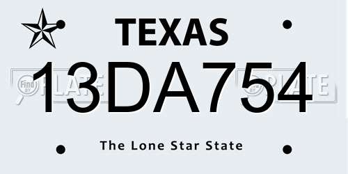 13DA754 Texas License Plate