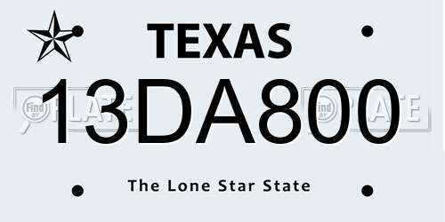 13DA800 Texas License Plate