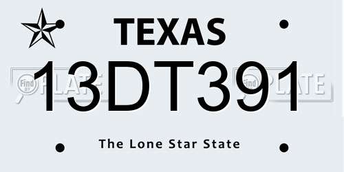 13DT391 Texas License Plate