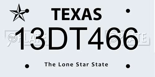 13DT466 Texas License Plate