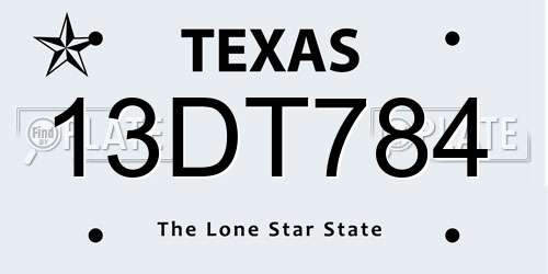 13DT784 Texas License Plate