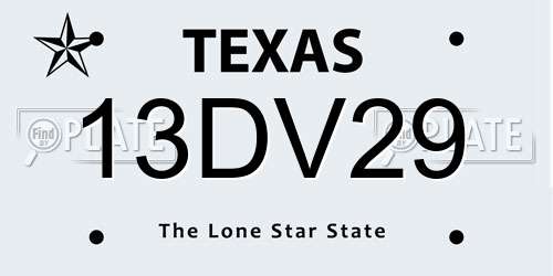 13DV29 Texas License Plate