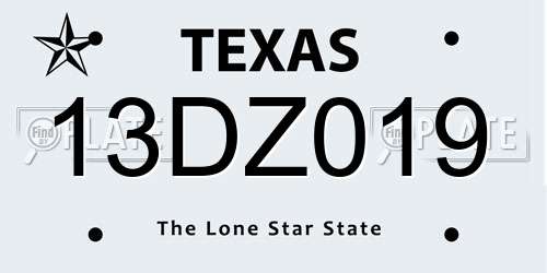 13DZ019 Texas License Plate