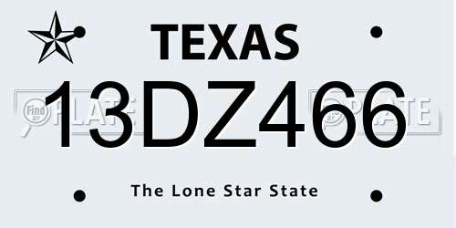 13DZ466 Texas License Plate