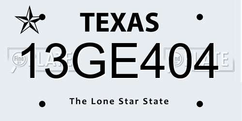 13GE404 Texas License Plate
