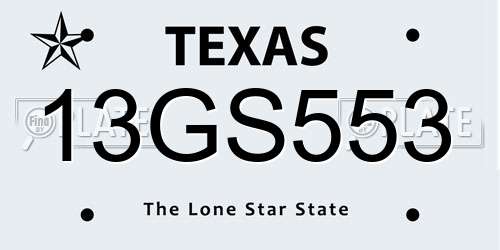 13GS553 Texas License Plate