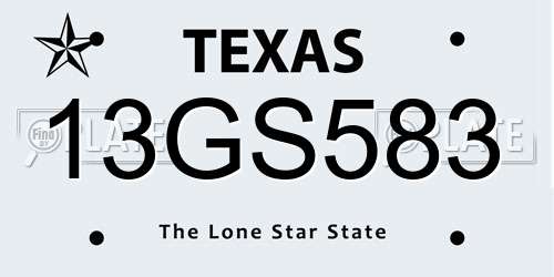 13GS583 Texas License Plate