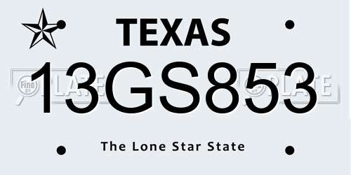 13GS853 Texas License Plate