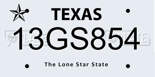13GS854 Texas License Plate