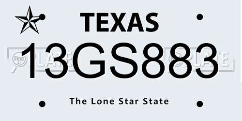 13GS883 Texas License Plate