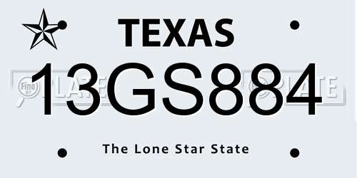 13GS884 Texas License Plate