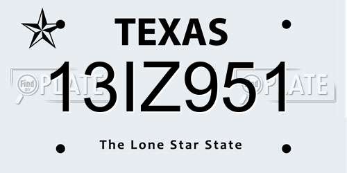 13IZ951 Texas License Plate