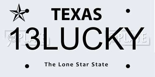13LUCKY Texas License Plate