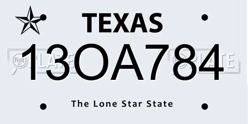 13OA784 Texas License Plate