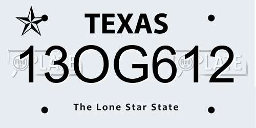 13OG612 Texas License Plate