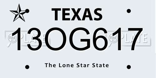 13OG617 Texas License Plate