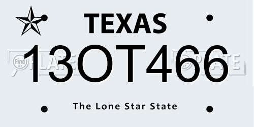 13OT466 Texas License Plate