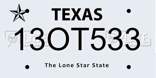 13OT533 Texas License Plate