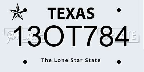 13OT784 Texas License Plate